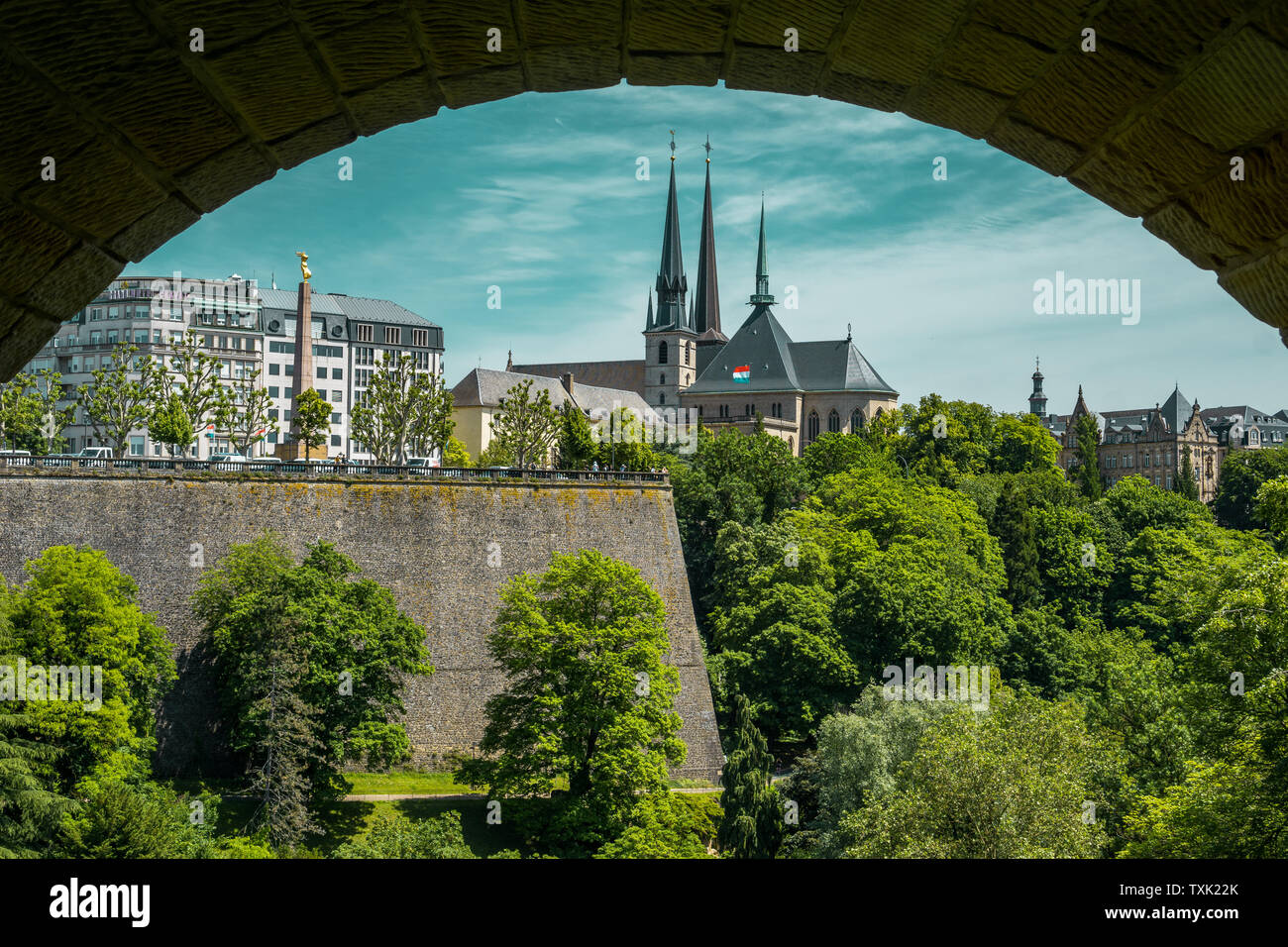 Paronamic view from Adolphe Bridge in Luxembourg Stock Photo