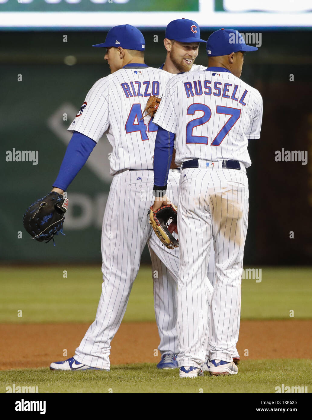 Chicago Cubs Anthony Rizzo (L) Ben Zobrist (C) and Addison Russell (R ...
