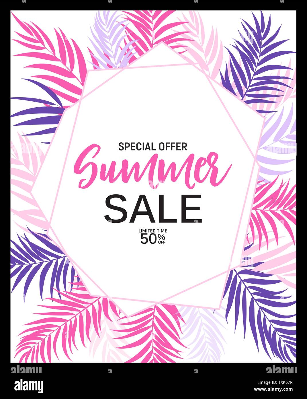 Abstract Summer Sale Background with palm leaves. Vector Illustration ...