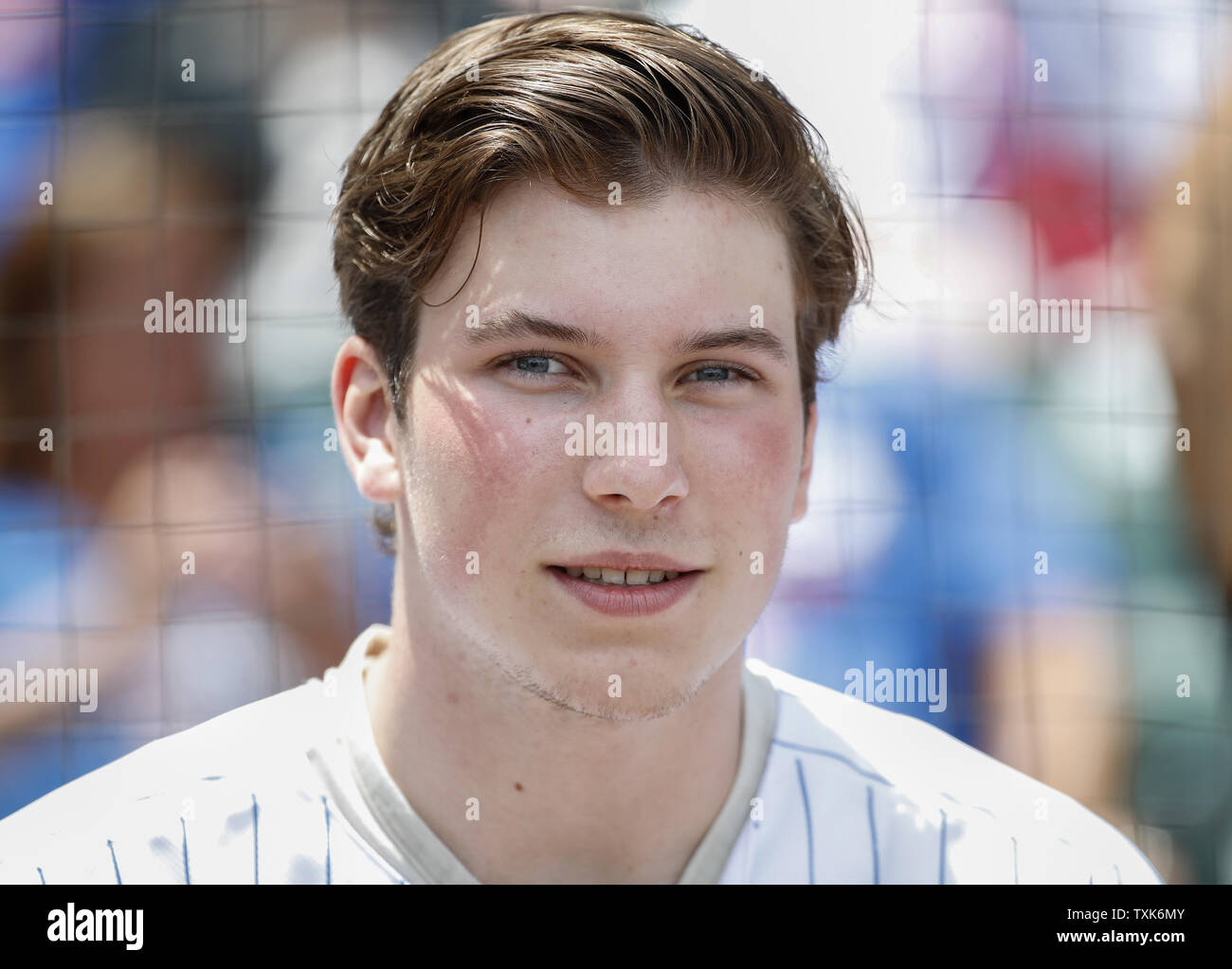 Nhl Top Draft Prospects Nolan Patrick Looks On Before Throwing Out Ceremonial First Pitch Before The Baseball Game Between The Chicago Cubs And San Diego Padres At Wrigley Field On June 21