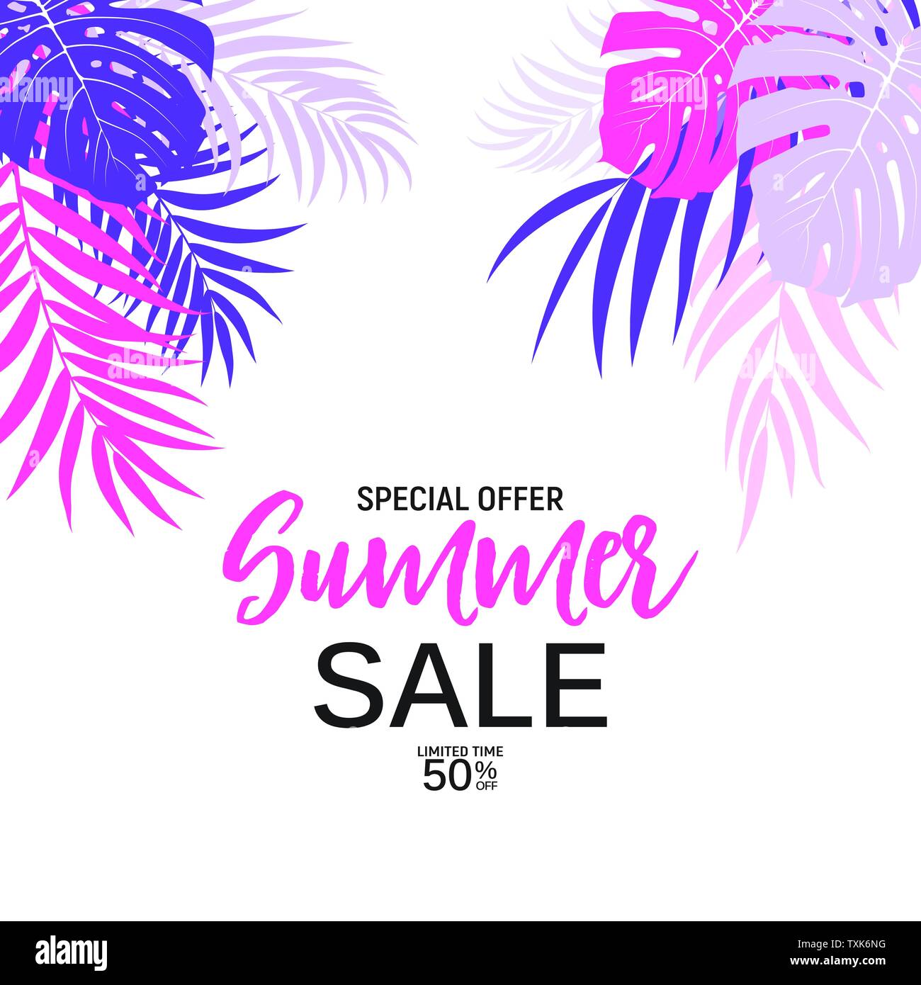 Abstract Summer Sale Background with palm leaves. Vector Illustration ...