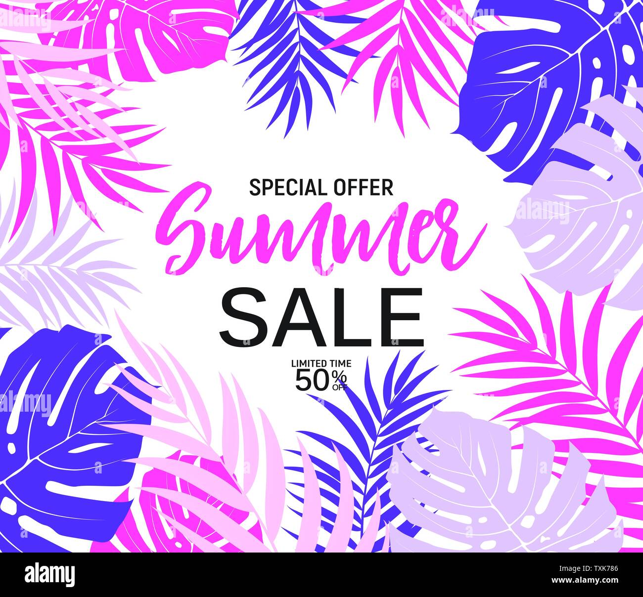 Abstract Summer Sale Background with palm leaves. Vector Illustration ...