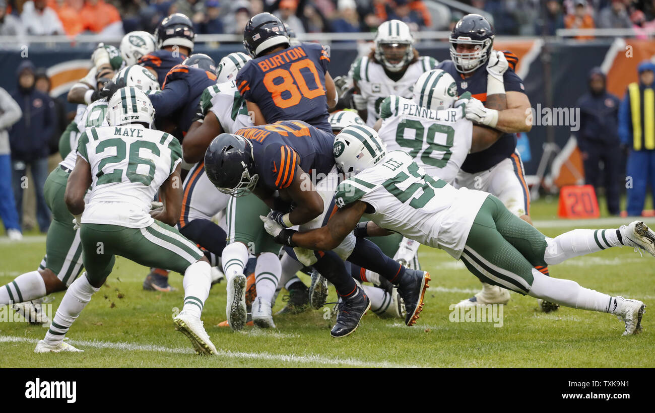 Chicago Bears running back Jordan Howard (24) scores a touchdown against the New York Jets during the second half at Soldier Field in Chicago on October 28, 2018. Photo by Kamil Krzaczynski/UPI Stock Photo