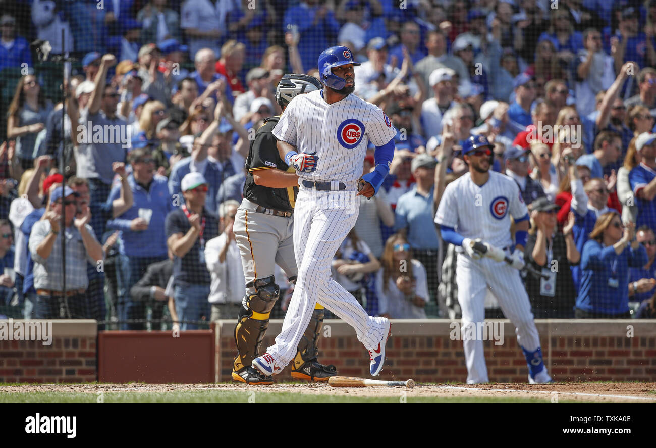 Chicago Cubs right fielder Jason Heyward scores against the Pittsburgh Pirates in the second inning in at Wrigley Field on April 8, 2019 in Chicago. Photo by Kamil Krzaczynski/UPI Stock Photo