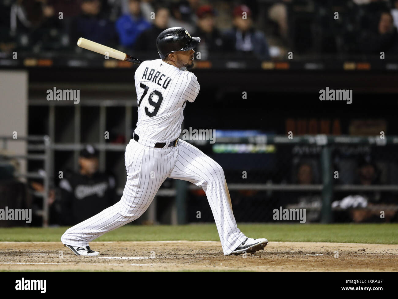 Chicago White Sox's Jose Abreu hits a solo home run against the Boston Red Sox in the eight inning at Guaranteed Rate Field on May 4, 2019 in Chicago. Photo by Kamil Krzaczynski/UPI Stock Photo