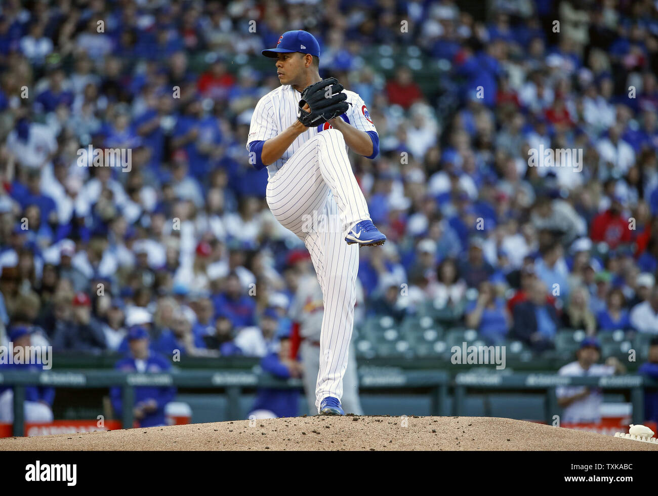 Chicago Cubs starting pitcher Jose Quintana delivers against the St. Louis Cardinals in the first inning at Wrigley Field on May 5, 2019 in Chicago. Photo by Kamil Krzaczynski/UPI Stock Photo