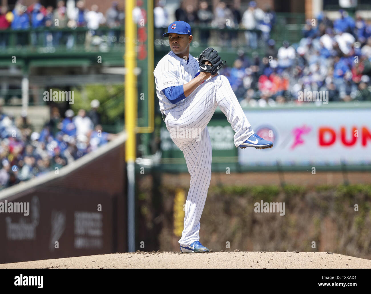 Chicago Cubs starting pitcher Jose Quintana delivers against the Milwaukee Brewers in the first inning at Wrigley Field on May 10, 2019 in Chicago. Photo by Kamil Krzaczynski/UPI Stock Photo
