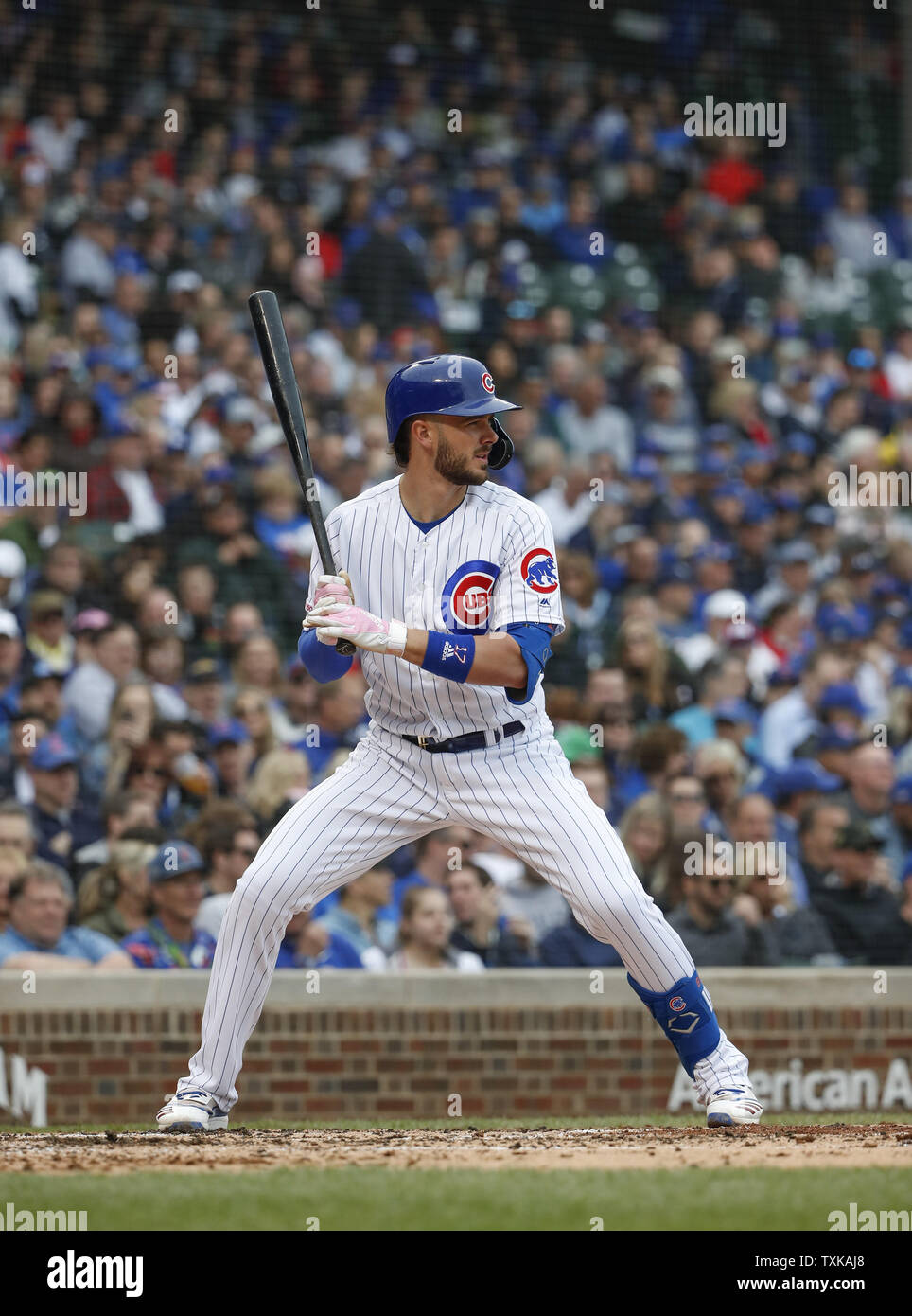 Chicago Cubs' Kris Bryant bats against the Cincinnati Reds in the third inning at Wrigley Field on May 24, 2019 in Chicago. Photo by Kamil Krzaczynski/UPI Stock Photo