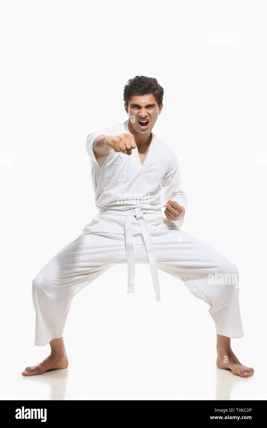 Man in judo stance Stock Photo Alamy