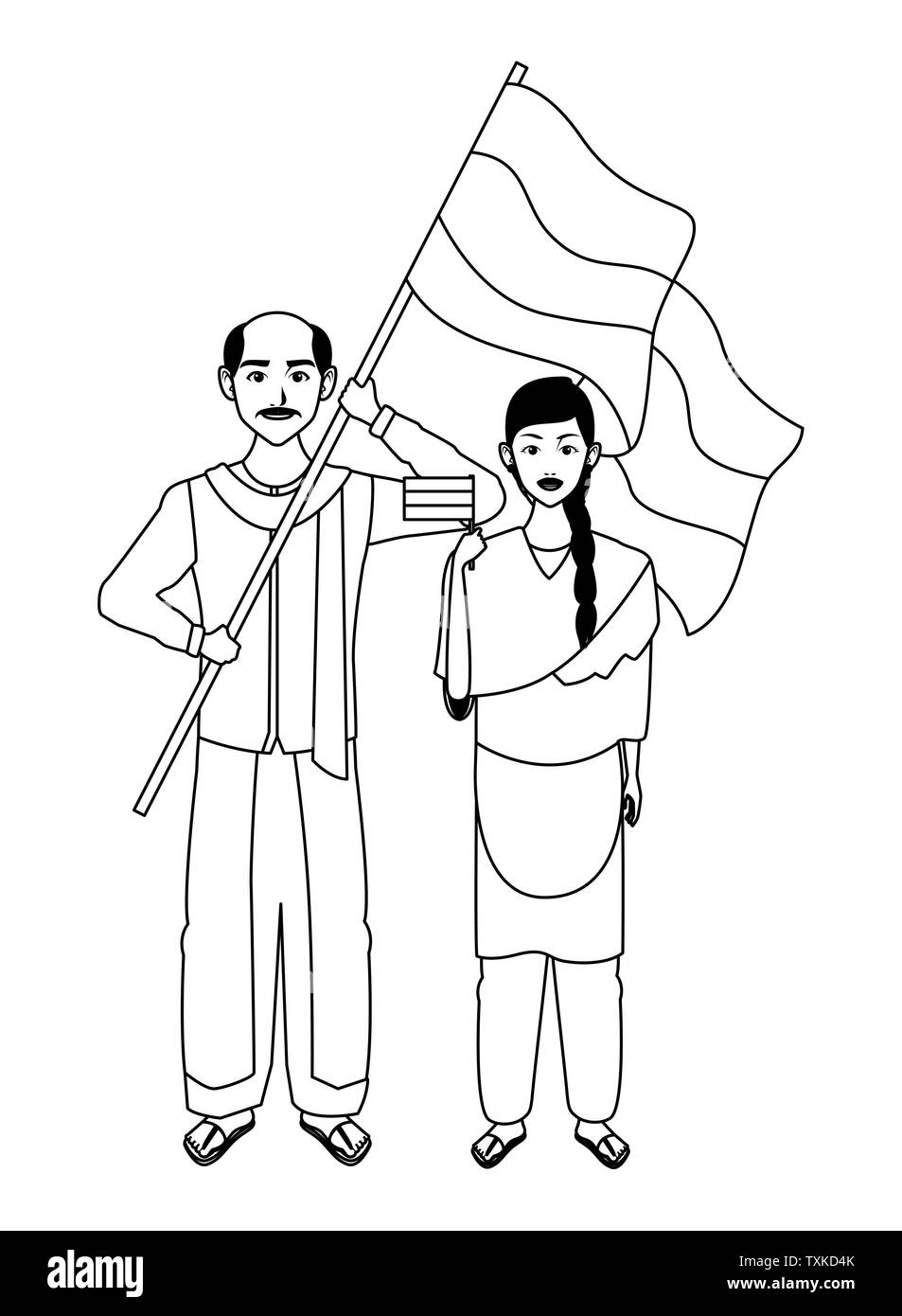 indian family avatar cartoon character in black and white Stock Vector ...