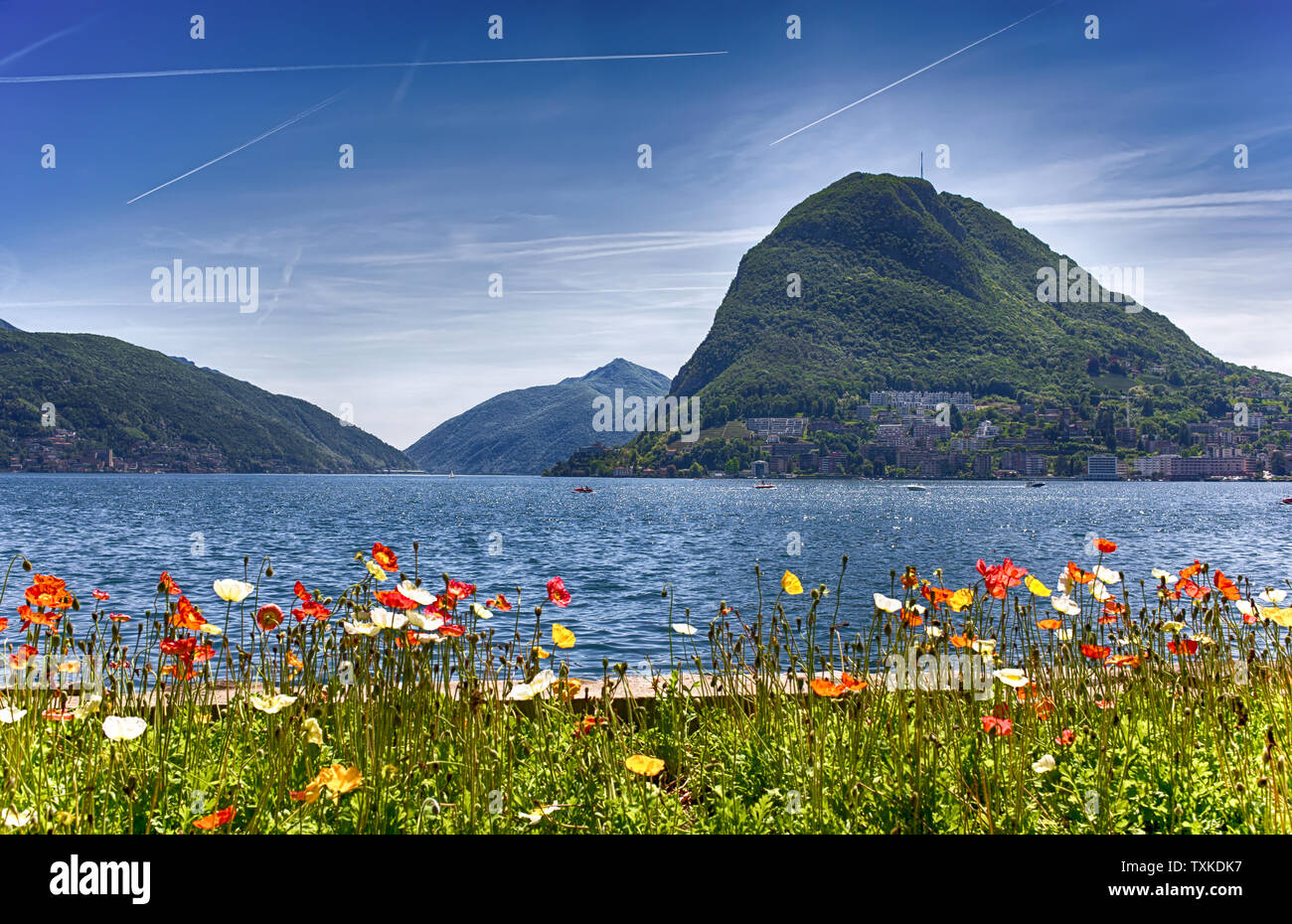 View of Lugano lake, Switzerland, Europe. Stock Photo