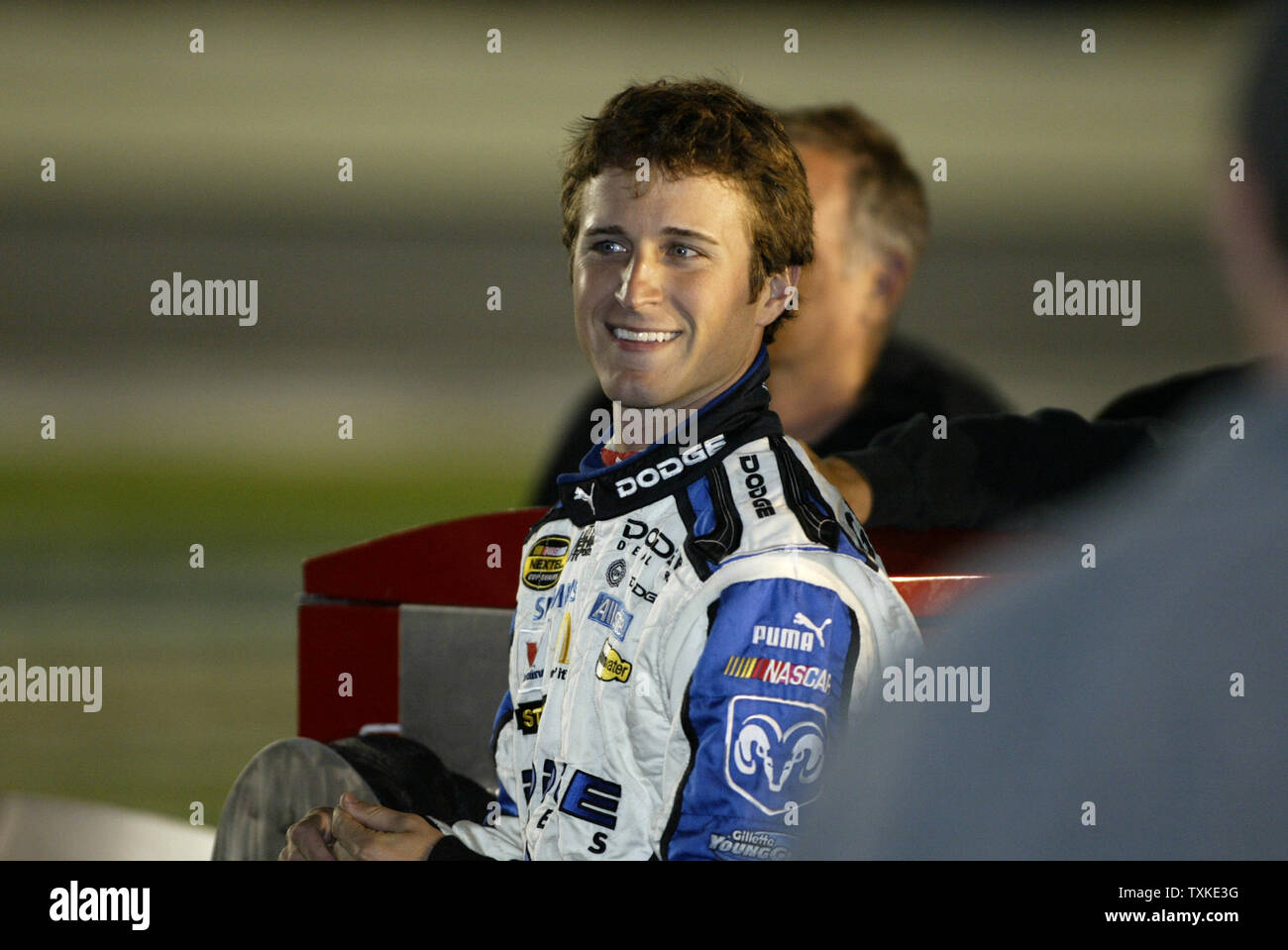 NASCAR Nextel Cup driver Kasey Kahne watches qualifying for the Bank of America 500 qualifying at Lowe's Motor Speedway in Charlotte, North Carolina on October 11, 2007. (UPI Photo/Nell Redmond) Stock Photo