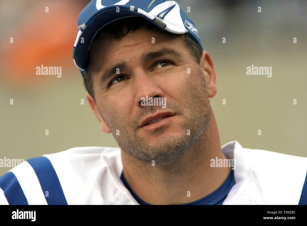 Indianapolis Colts kicker Adam Vinatieri walks the sidelines as the Colts defeat the  Panthers 31-7 at Bank of America Stadium in Charlotte, North Carolina. (UPI Photo/Nell Redmond) Stock Photo
