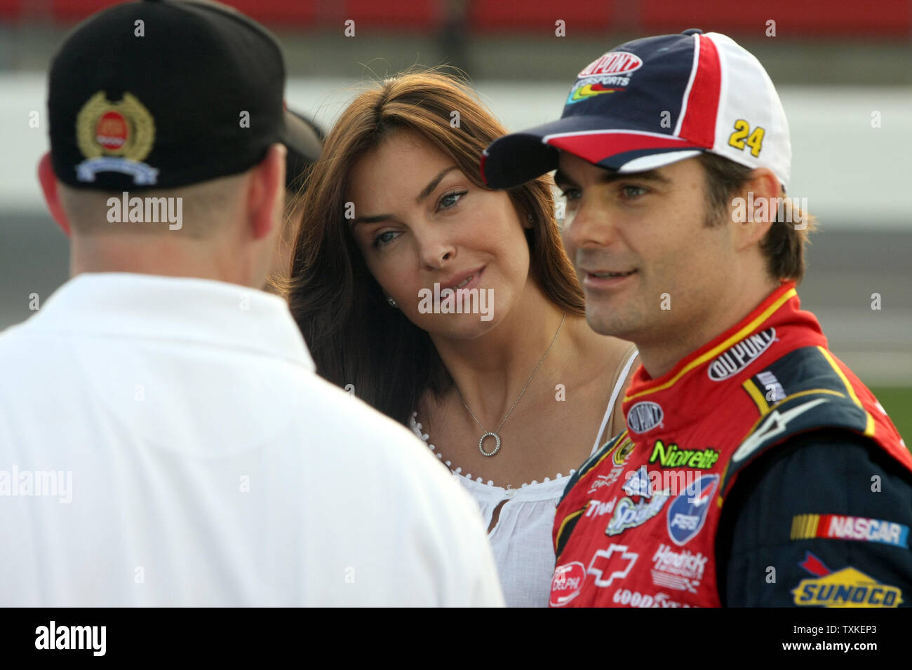 Ingrid Vandebosch Center Stands With Husband And Nascar Driver Jeff Gordon On Pit Road During Qualifying For The Coca Cola 600 Race At Lowe S Motor Speedway In Concord North Carolina On May 22