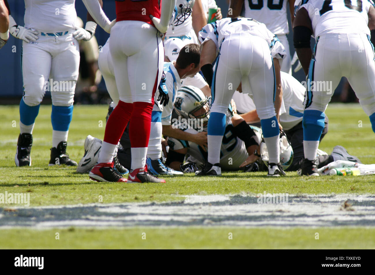 Carolina Panthers' Jordan Gross (69) is shown during the team's NFL  football training camp in Spartanburg, S.C., Thursday, Aug. 6, 2009. (AP  Photo/Chuck Burton Stock Photo - Alamy