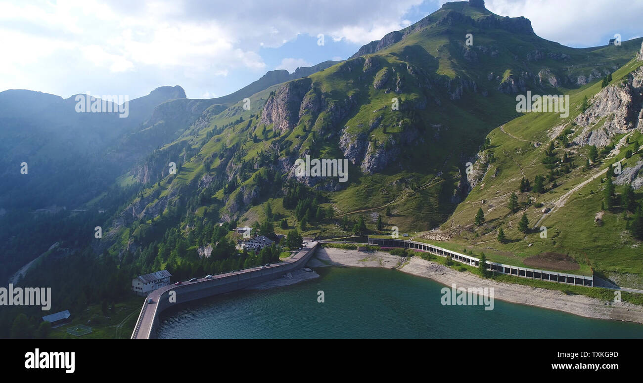 Lago Fedaia (Fedaia lake), an artificial lake and a dam near Canazei, located at the foot of Marmolada massif, as seen from Viel del Pan refuge, Dolom Stock Photo