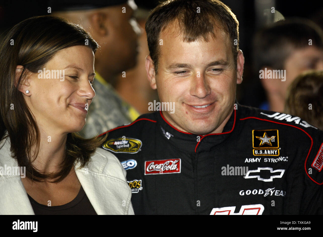 Race Car Driver Ryan Newman Right With His Wife Krissie Before The Start Of The Bank Of America 500 Nascar Race In Concord North Carolina On October 16 2010 Upi Nell Redmond Stock