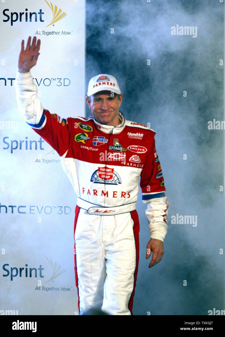 Mark Martin waves to fans during driver introductions before the NASCAR Sprint Cup Series All-Star Race at the Charlotte Motor Speedway in Concord, North Carolina on May 21, 2010.   UPI/Nell Redmond . Stock Photo