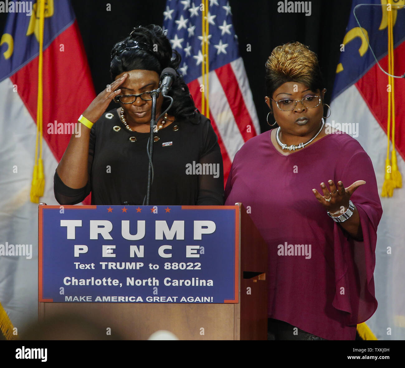 Lynnette Hardaway Left And Rochelle Richardson Who Speak Under The Stage Name Diamond And Silk Fire Up The Crowd At A Rally For Republican Presidential Candidate Donald Trump In Charlotte North Carolina