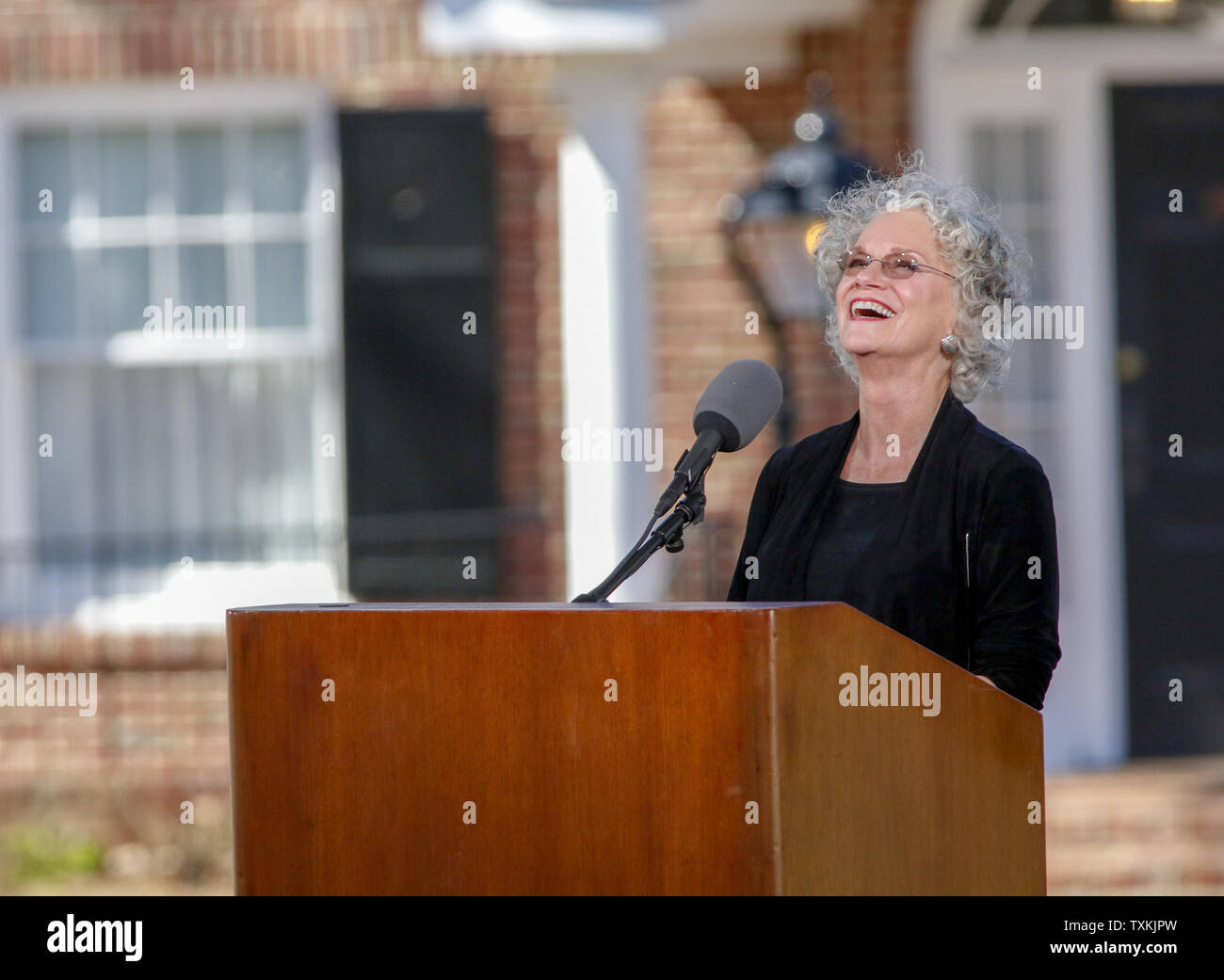 Ruth Graham, daughter of Rev. Billy Graham, speaks at the evangelist's funeral at the Billy Graham Library in Charlotte, North Carolina on March 2, 2018. Billy Graham died February 21, 2018.  Photo by Nell Redmond/UPI Stock Photo