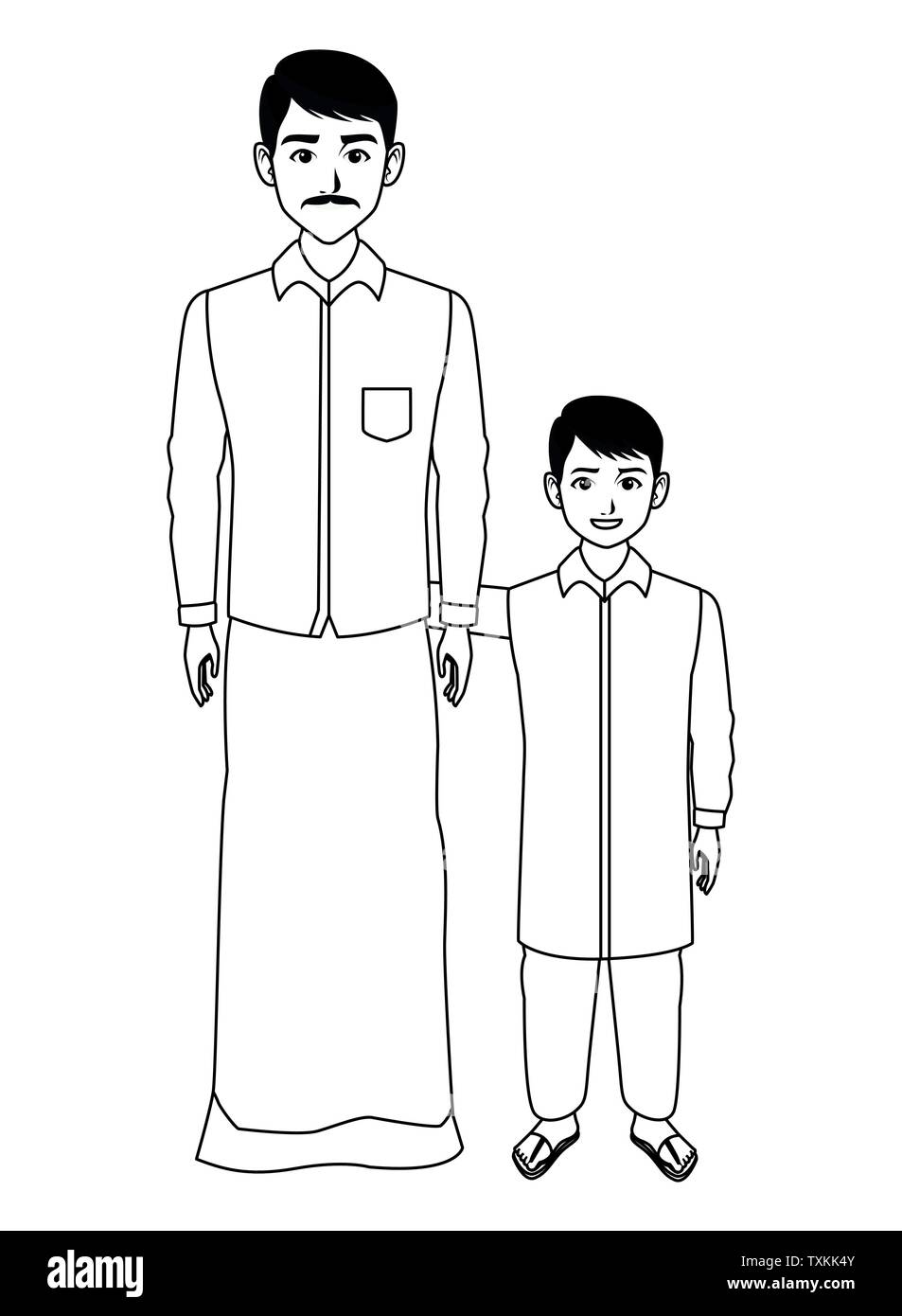 indian family avatar cartoon character in black and white Stock Vector ...