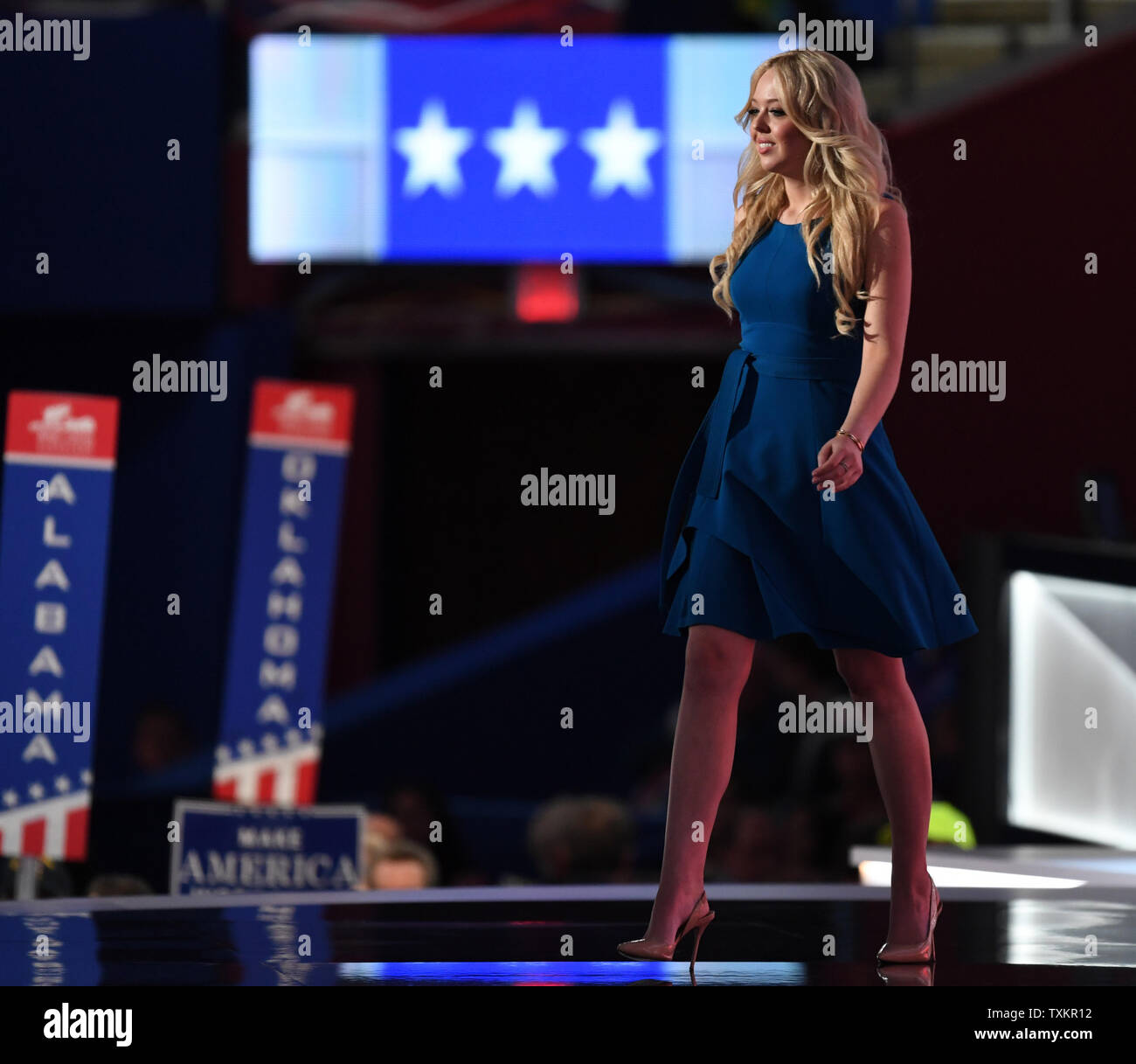 Tiffany Trump daughter of Donald Trump and Marla Maples, arrives to speak on day two of the Republican National Convention at Quicken Loans Arena in Cleveland, Ohio on July 19, 2016.  Donald Trump will formally accept the Republican Party's nomination for President on Thursday night July 21.  Photo by Pat Benic/UPI Stock Photo