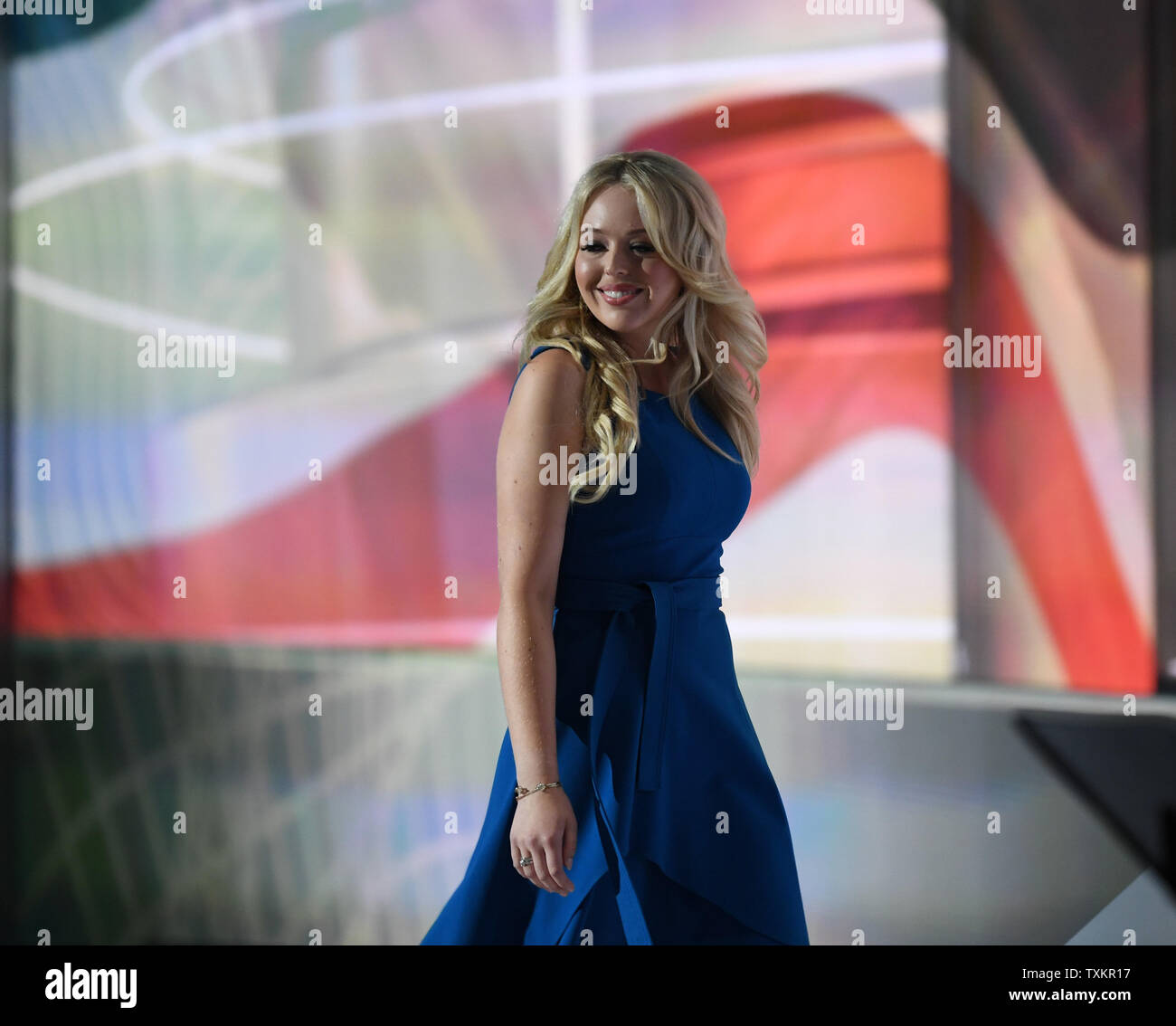 Tiffany Trump daughter of Donald Trump and Marla Maples, arrives to speak on day two of the Republican National Convention at Quicken Loans Arena in Cleveland, Ohio on July 19, 2016.  Donald Trump will formally accept the Republican Party's nomination for President on Thursday night July 21.  Photo by Pat Benic/UPI Stock Photo
