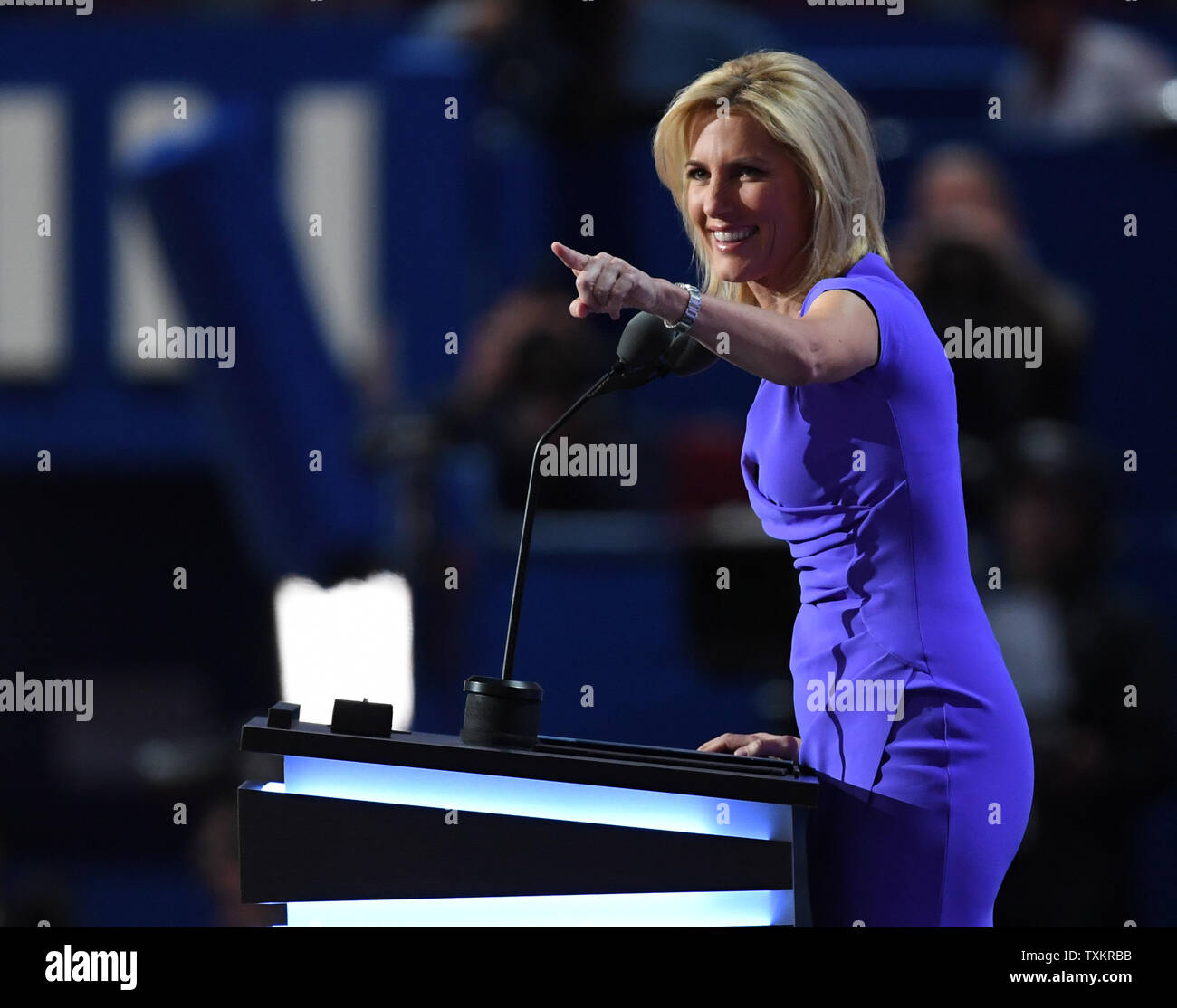 Radio host Laura Ingraham speaks on day three of the Republican National Convention at Quicken Loans Arena in Cleveland, Ohio on July 20,  2016.  Donald Trump will formally accept the Republican Party's nomination for President on Thursday night July 21.  Photo by Pat Benic/UPI Stock Photo