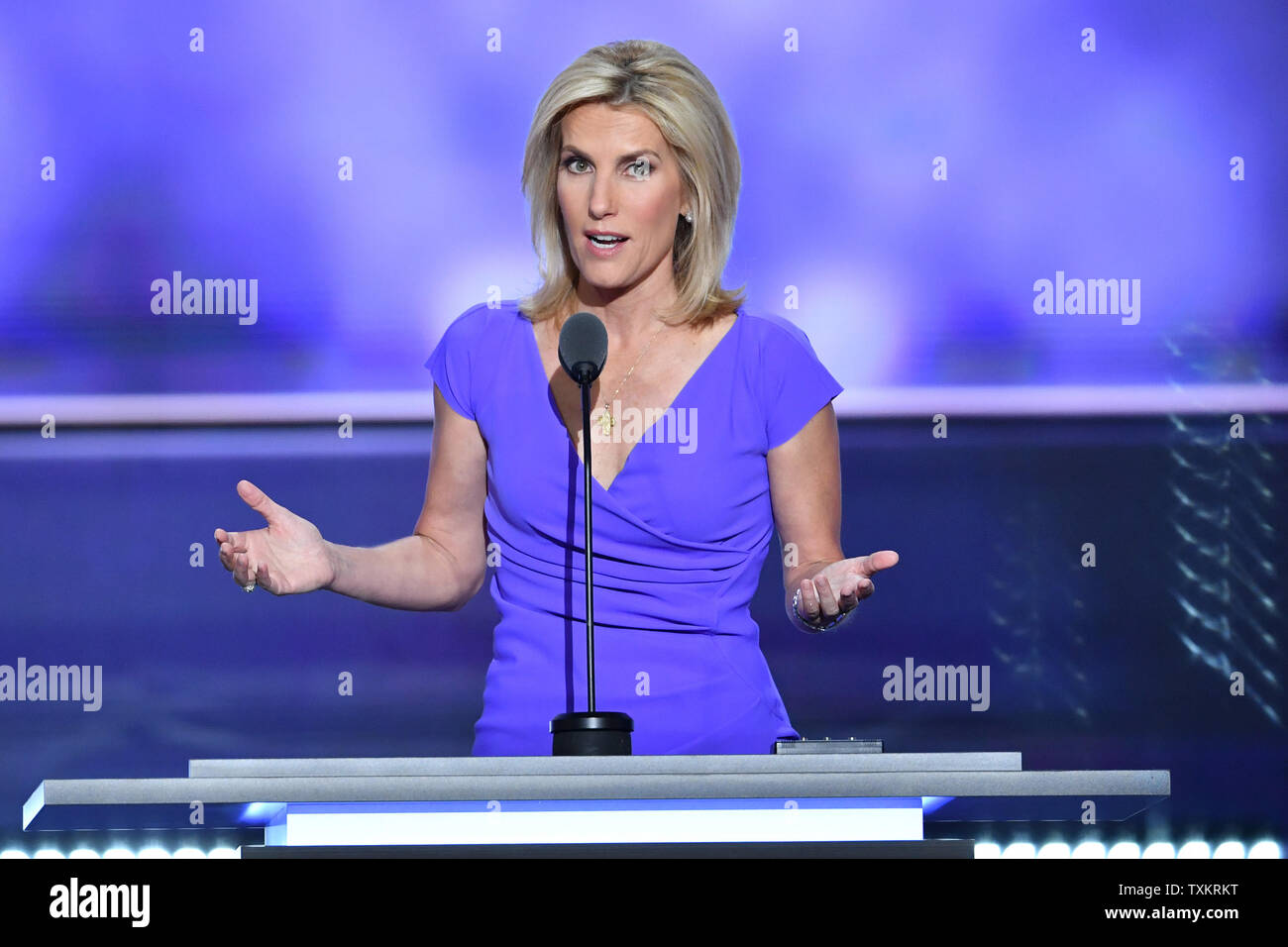 Radio host Laura Ingraham speaking on day three of the Republican National Convention at Quicken Loans Arena in Cleveland, Ohio on July 20, 2016. Donald Trump will formally accept the Republican Party's nomination for President on Thursday night July 21st. Photo by Kevin Dietsch/UPI Stock Photo