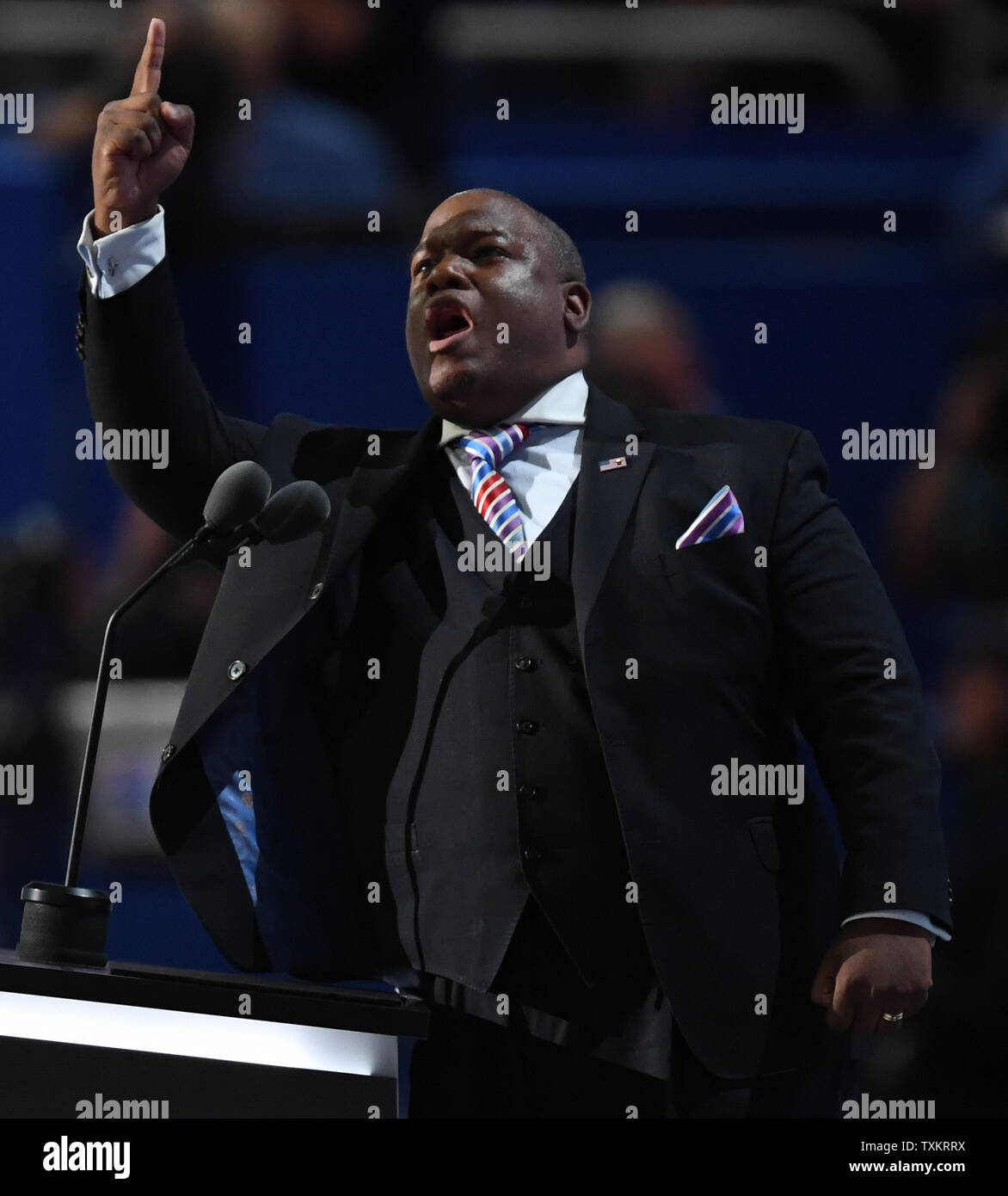 Pastor Mark Burns speaks on the final day of the Republican National Convention at Quicken Loans Arena in Cleveland, Ohio on July 21,  2016.  Donald Trump will formally accept the Republican Party's nomination for President tonight.   Photo by Pat Benic/UPI Stock Photo