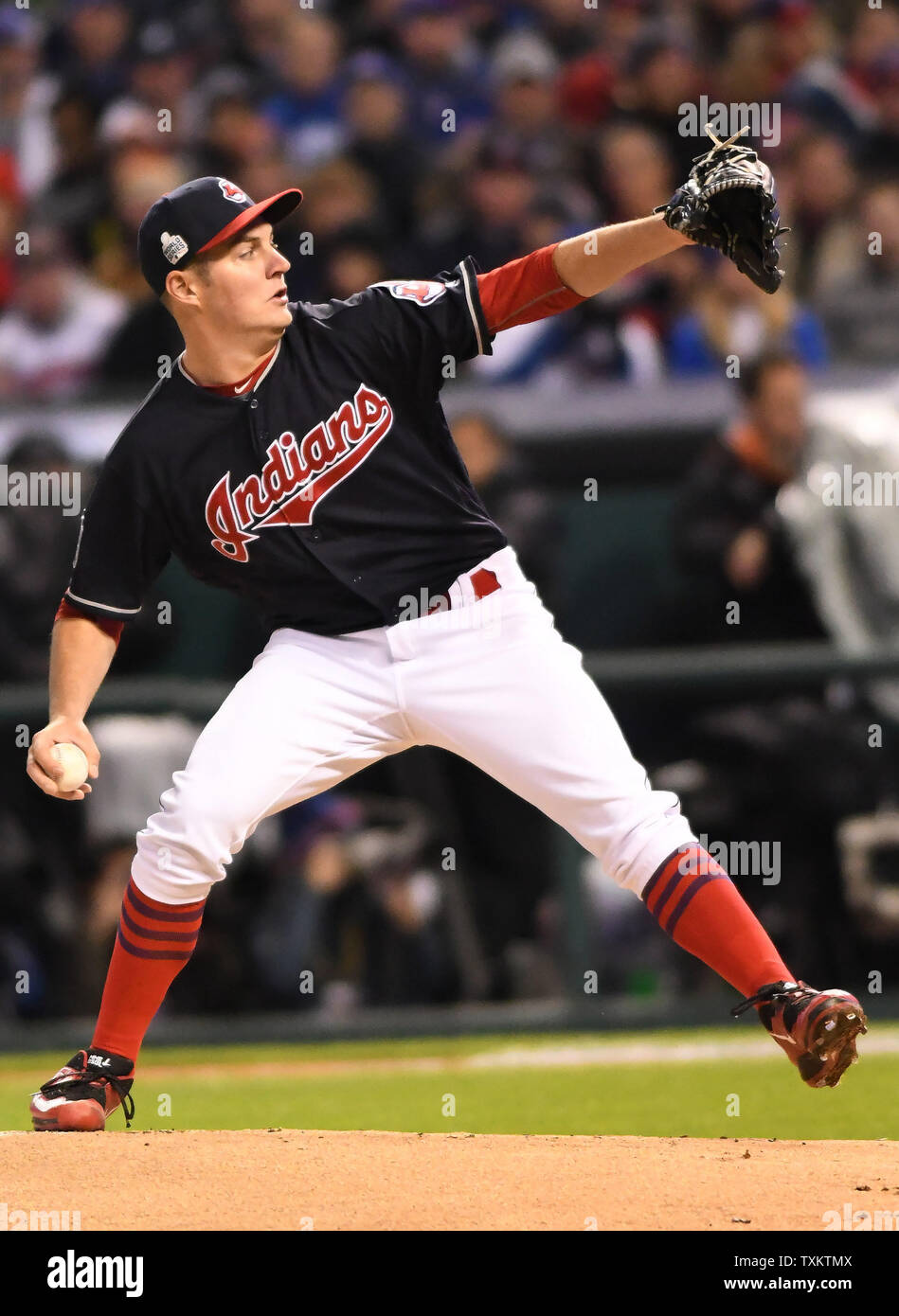 Men's Majestic Cleveland Indians #47 Trevor Bauer Grey 2016 World