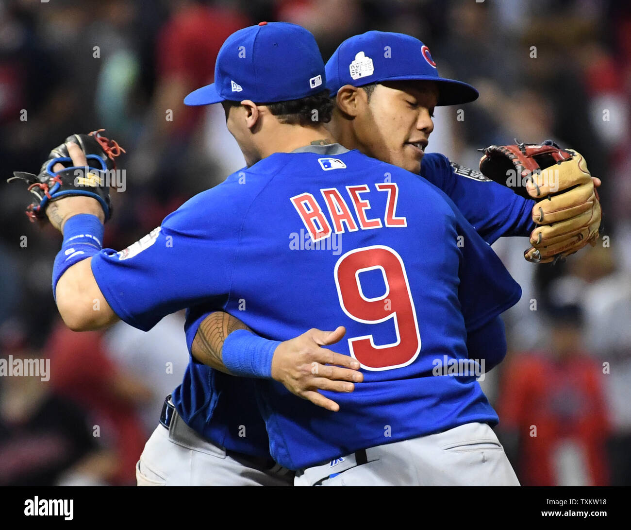 Chicago Cubs shortstop Addison Russell (27) rounds the bases after hitting  a grand slam in the thi…