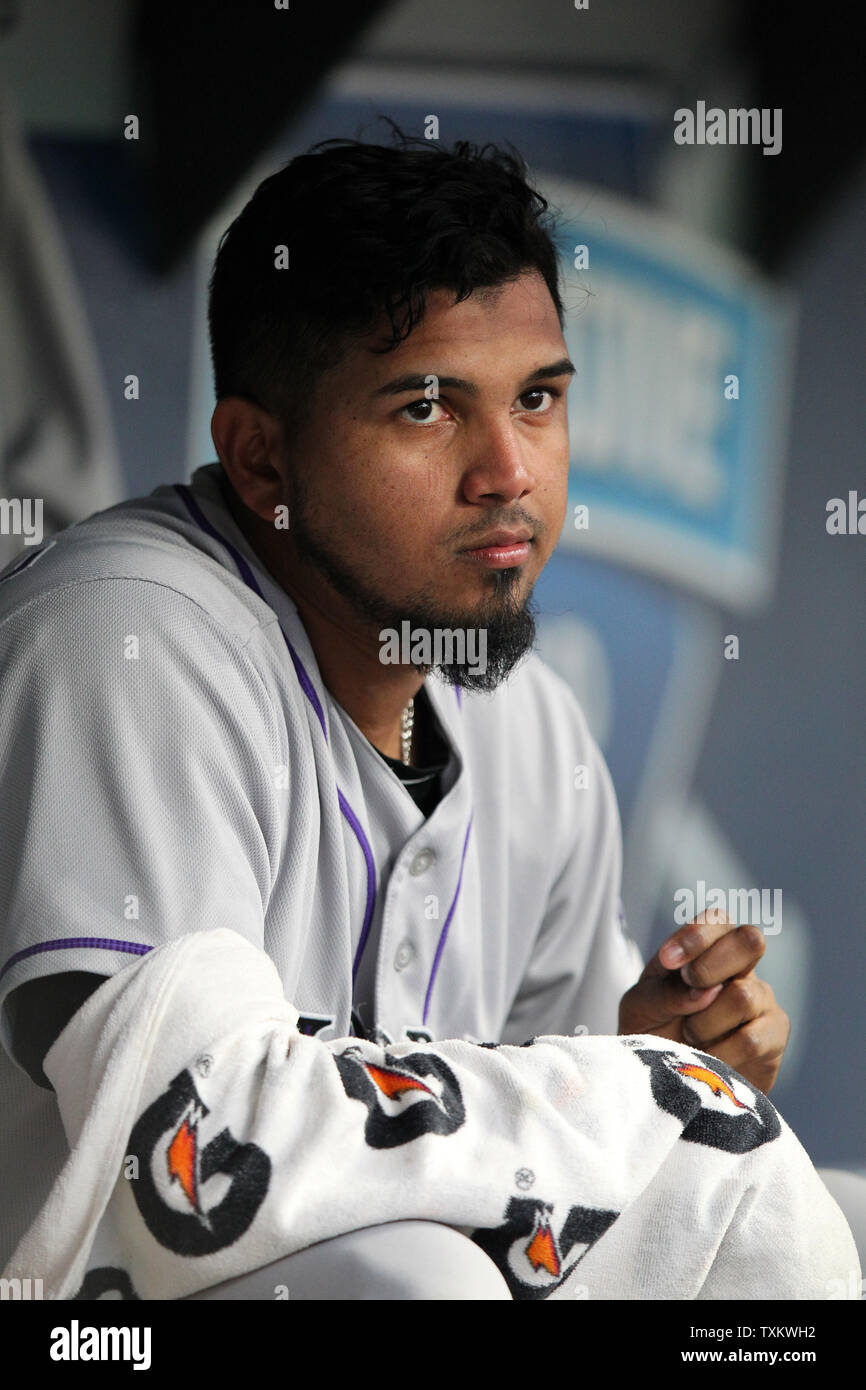 Colorado Rockies German Marquez looks on from the dugout during the sixth  inning against the Cleveland
