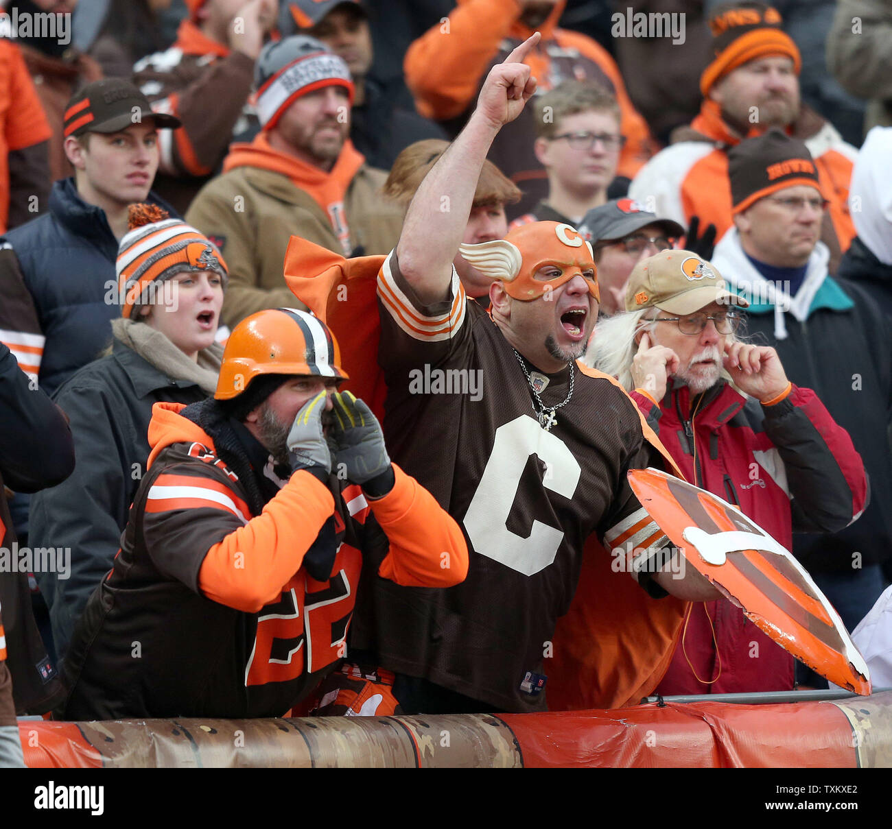 Cleveland Brown's fans celebrate during the second half against the Cincinnati Bengals at FirstEnergy Stadium in Cleveland on December 23, 2018. Photo by Aaron Josefczyk/UPI Stock Photo