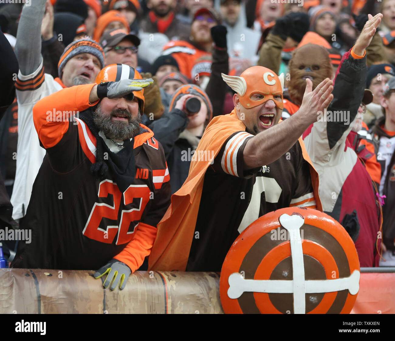 Cleveland Brown's fans cheer during the second half against the Cincinnati Bengals at FirstEnergy Stadium in Cleveland on December 23, 2018. Photo by Aaron Josefczyk/UPI Stock Photo