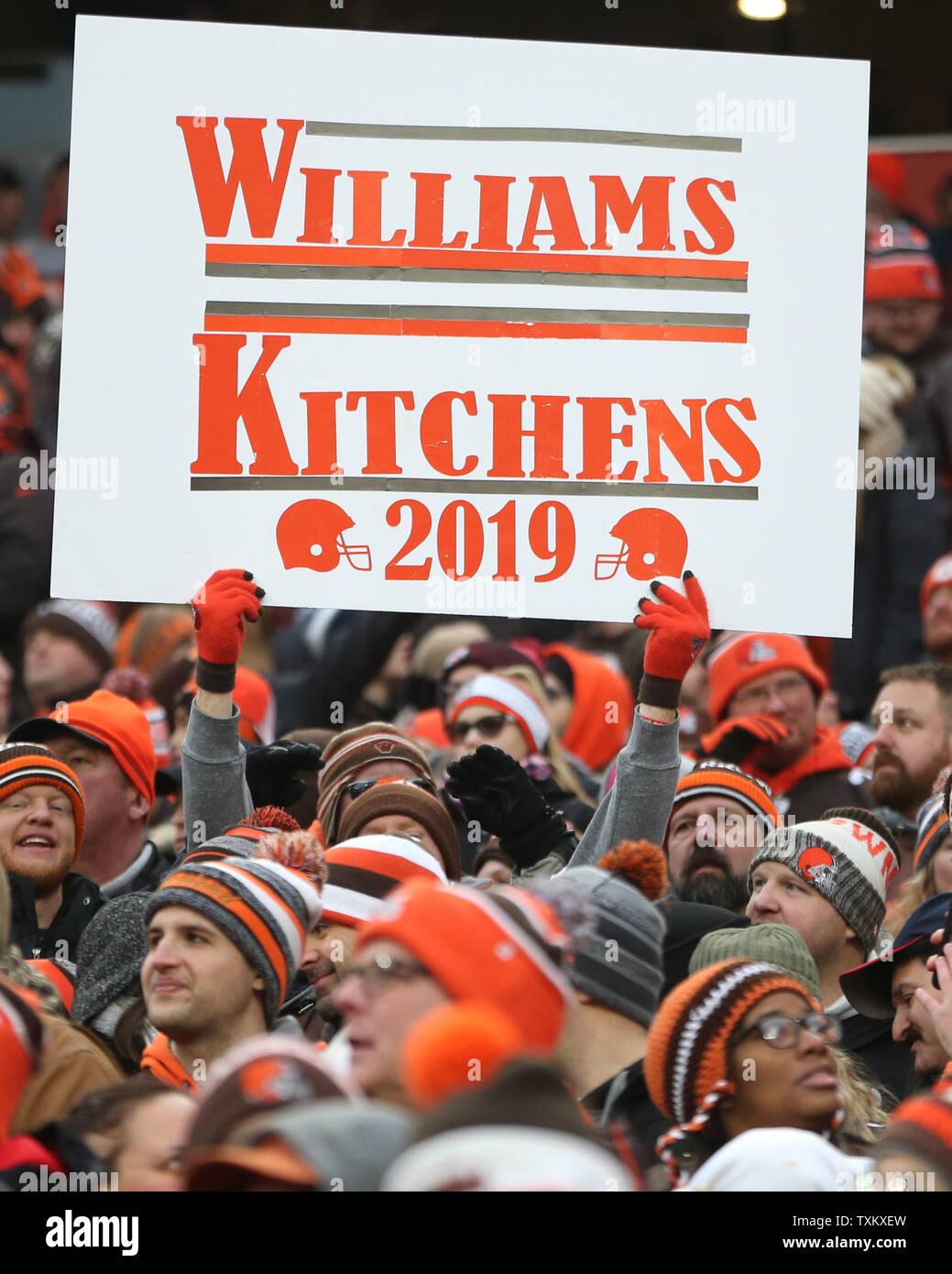 Cleveland Brown's fans show their support for the Browns current coaching staff during the second half against the Cincinnati Bengals at FirstEnergy Stadium in Cleveland on December 23, 2018. Photo by Aaron Josefczyk/UPI Stock Photo