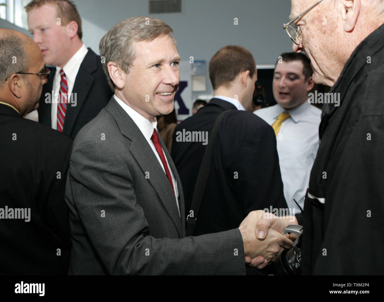 U.S. Senate candidate Mark Kirk (R-IL) greets supporters during a campaign stop with other members of the Illinois Republican ticket at Willard Airport in Champaign, IL., November 1, 2010.  UPI Photo/Mark Cowan Stock Photo