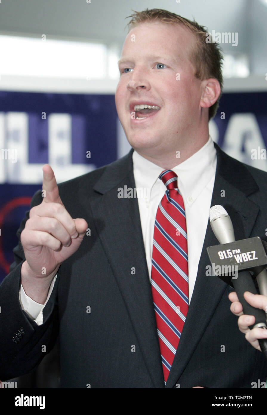 Illinois Republican candidate for Lt. Governor Jason Plumer addresses supporters during a campaign stop at Willard Airport with other members of the Republican state ticket in Champaign, IL., November 1, 2010.  UPI Photo/Mark Cowan Stock Photo