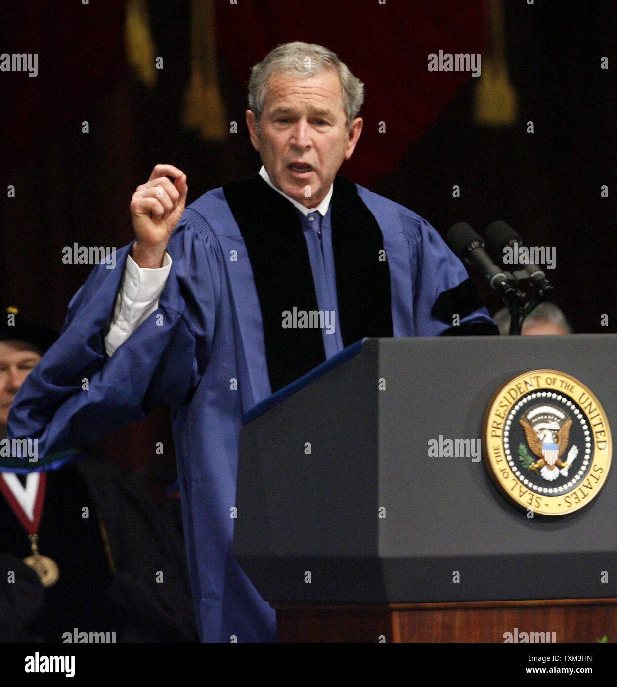 U.S. President George W. Bush delivers the commencement convocation ...