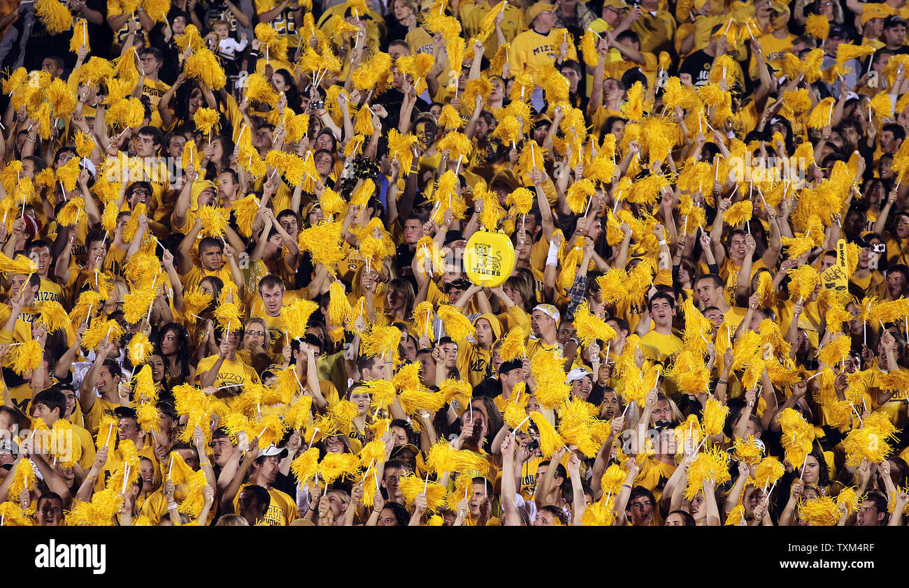 Missouri Tigers Bart Coslet acknowledges the crowd as the team comes off  the field after defeating the Oklahoma Sooners at Faurot Field 36-27 in  Columbia, Missouri on October 23, 2010. UPI/Bill Greenblatt