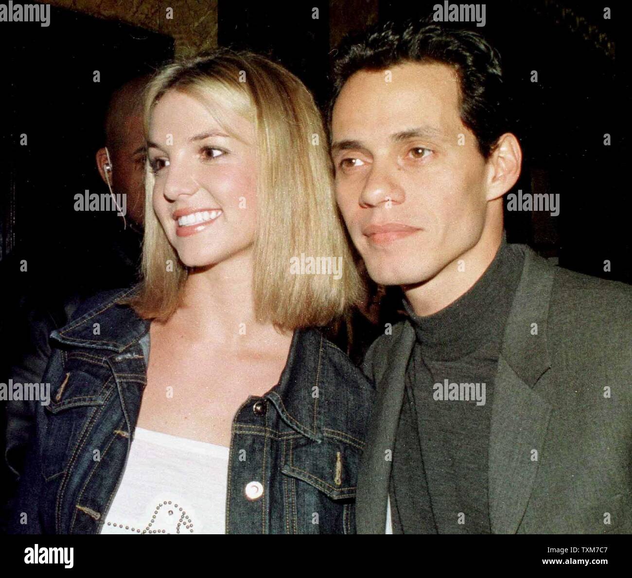 NYP2000010405 - 04 JANUARY 2000 - NEW YORK, NEW YORK, USA: Grammy Award nominees Britney Spears (Best New Artist) and Marc Anthony (Best Male Pop) pose after the January 4  Grammy Awards announcements in New York.   rg/ep/Ezio Petersen  UPI Stock Photo