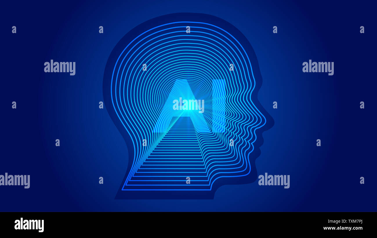 AI artificial intelligence, lines make up the outline of human head ...