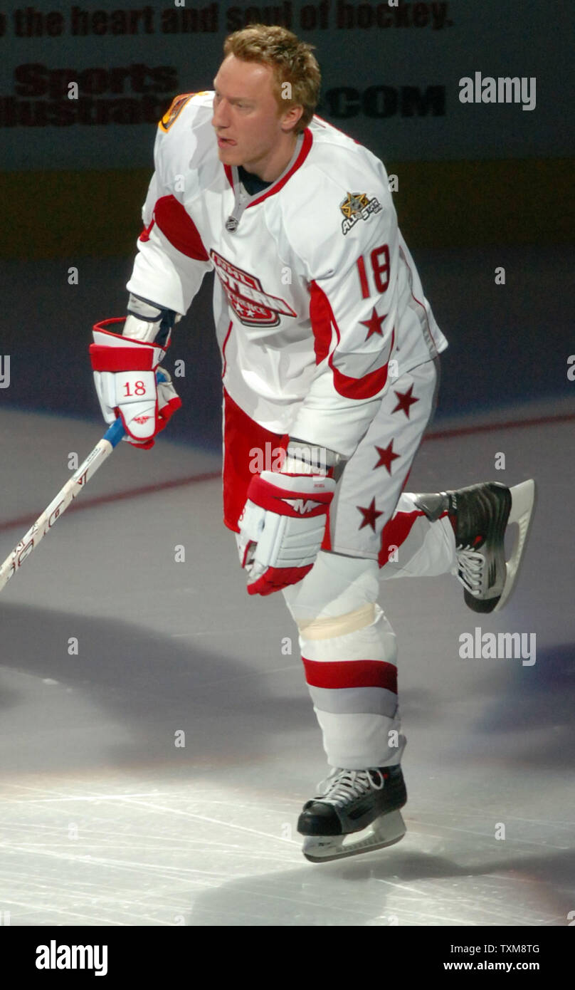 Marian Hossa, of the Czech Republic, is introduced prior to the NHL All-Star Game January 24, 2007 at the American Airlines Center in Dallas, Texas.  (UPI Photo/Ian Halperin) Stock Photo