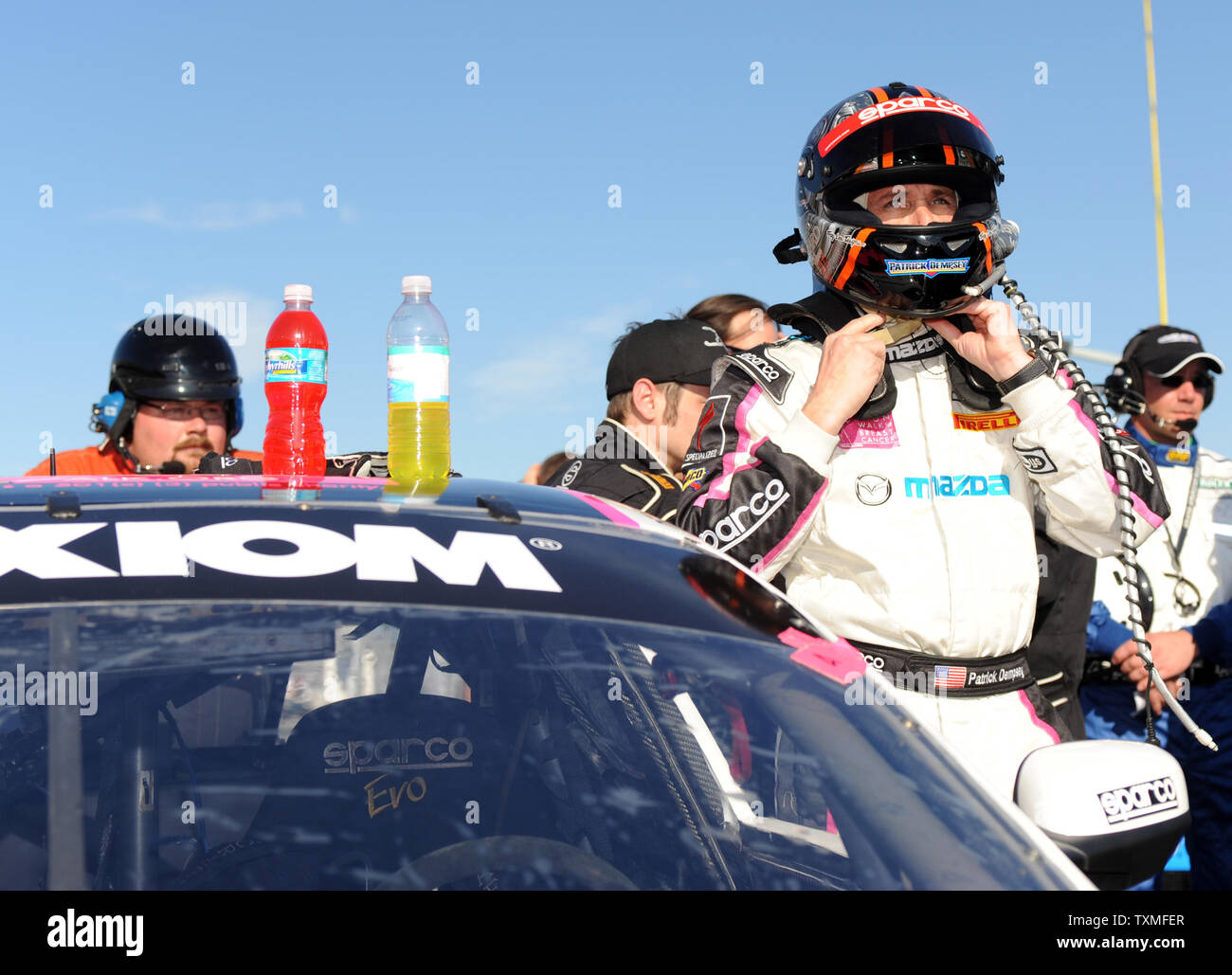 Actor Patrick Dempsey prepares to enter his car prior to the start of the 47th Rolex series race at Daytona International Speedway in Daytona Beach, Florida on January 24, 2009. (UPI Photo/Michael Bush) Stock Photo