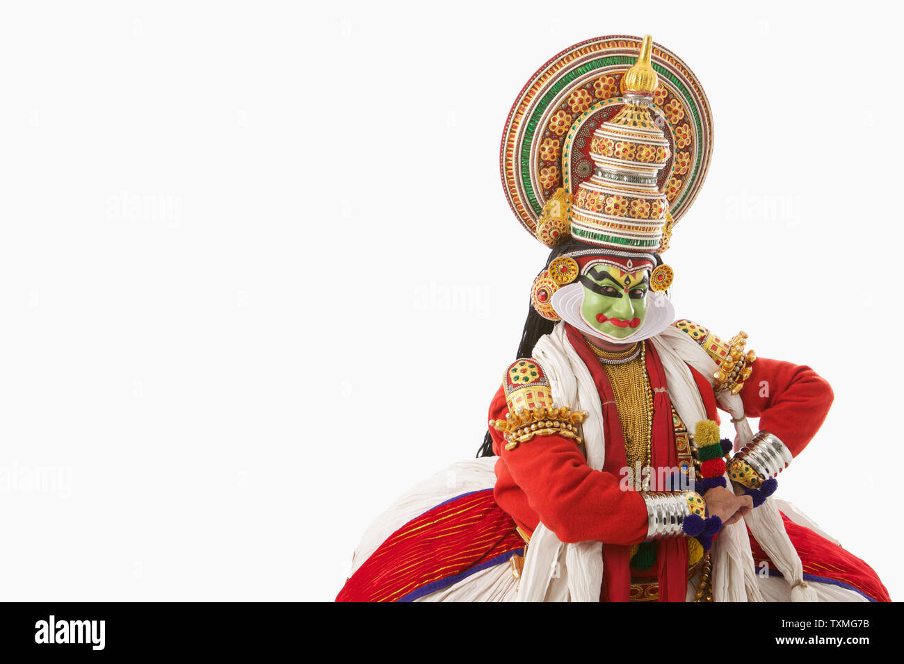 Image of Potrait Of A Kathakali Dancer With Traditional Face Make Up,