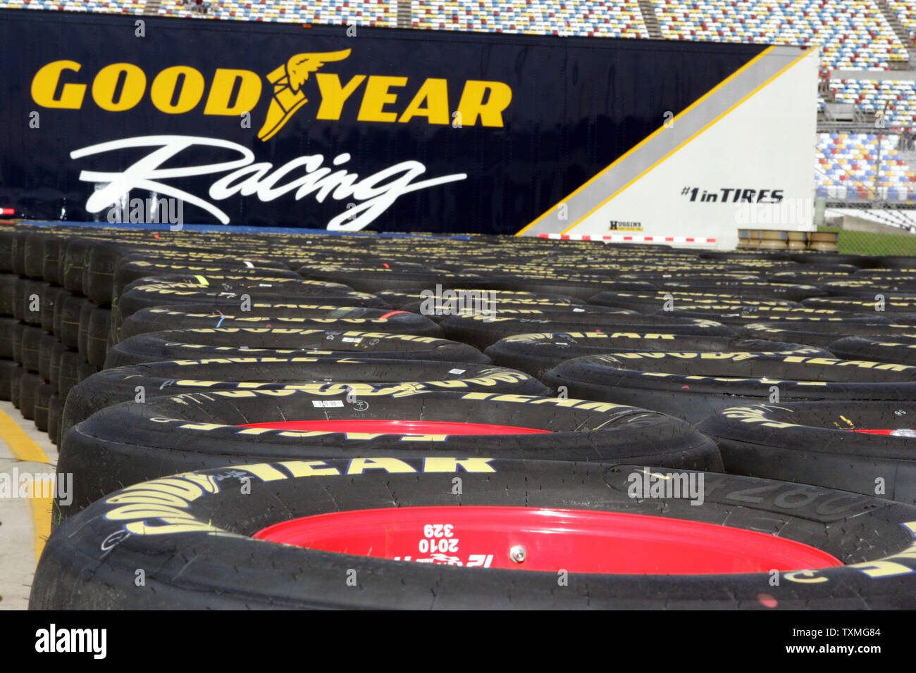 Stacks of Goodyear tires are ready for teams at Daytona International