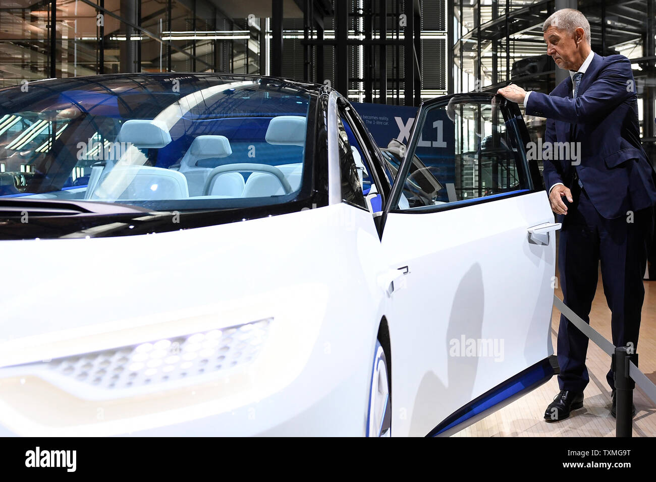 Drazdany, Germany. 25th June, 2019. Czech Prime Minister Andrej Babis visits a Volkswagen plant in Dresden, Germany, on June 25, 2019. On the photo is seen a Showcard ID concept. Credit: Ondrej Deml/CTK Photo/Alamy Live News Stock Photo