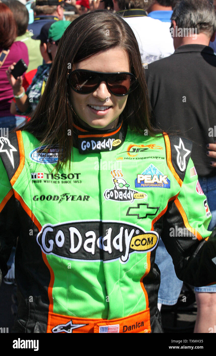 Danica Patrick walks on pit road prior to the start of the NASCAR Nationwide Drive4COPD 300 at Daytona International Speedway in Daytona Beach, Florida on February 19, 2011.  UPI Photo/Malcolm Hope Stock Photo