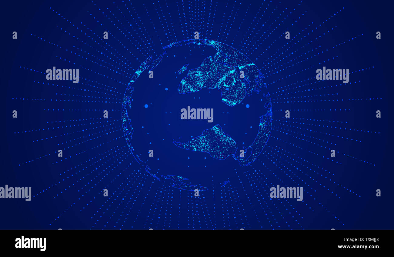 Earth luminous technology background built by luminescent particles, Earth elements of dark blue technology effect Stock Photo