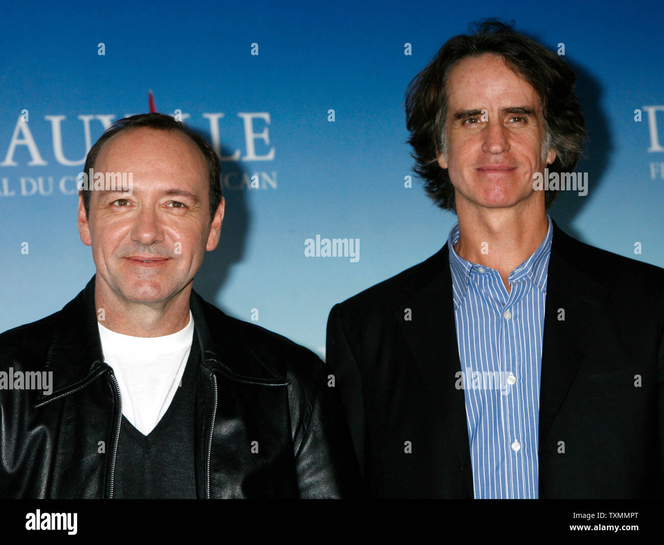 Actor Kevin Spacey (L) and director Jay Roach arrive at a photocall for the HBO movie 'Recount' during the 34th American Film Festival of Deauville in Deauville, France on September 9, 2008.    (UPI Photo/David Silpa) Stock Photo